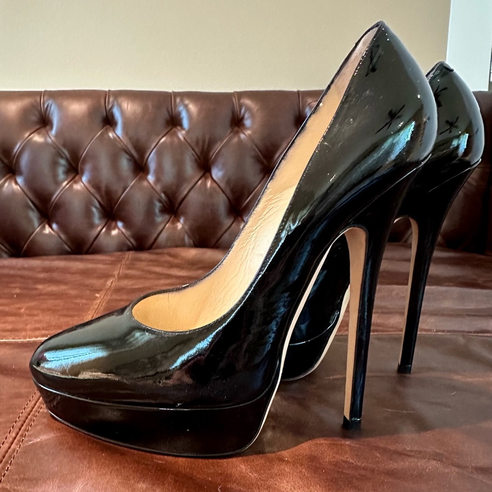 Jimmy Choo Patent Leather Platform Heels, Black, size 40, US size 10